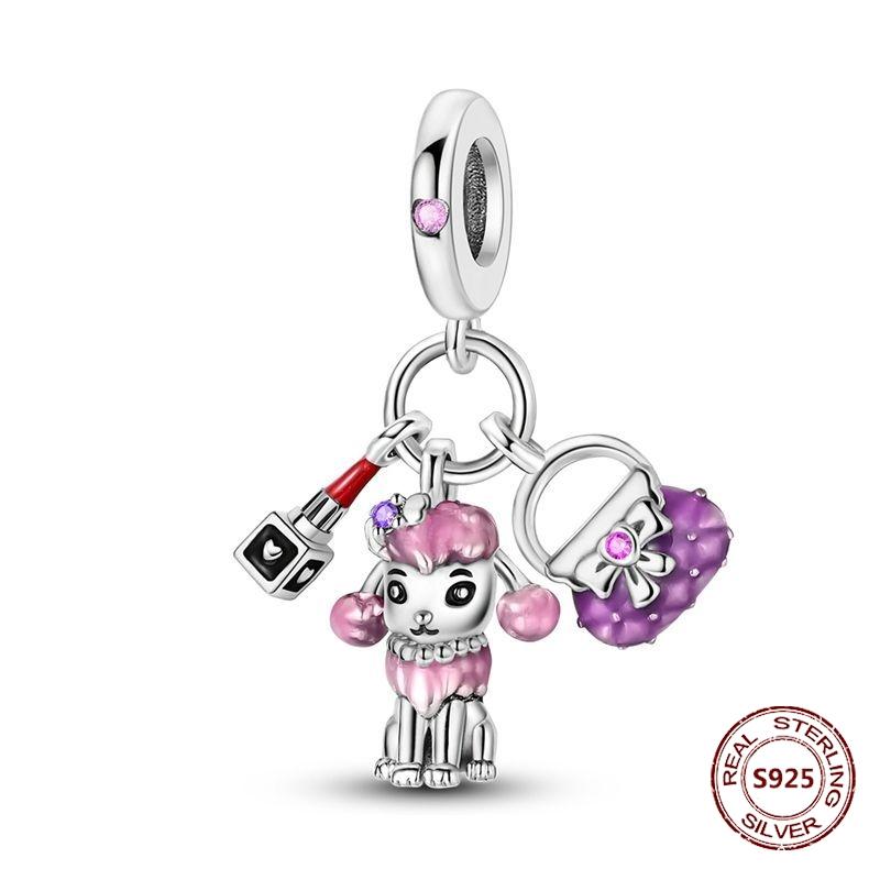 Copper Original Dog Cat Safety Chain Lazy Cat Pink Zircon Pet Paw Print Footprint Charms Fit Bracelet For Women Diy Jewelry