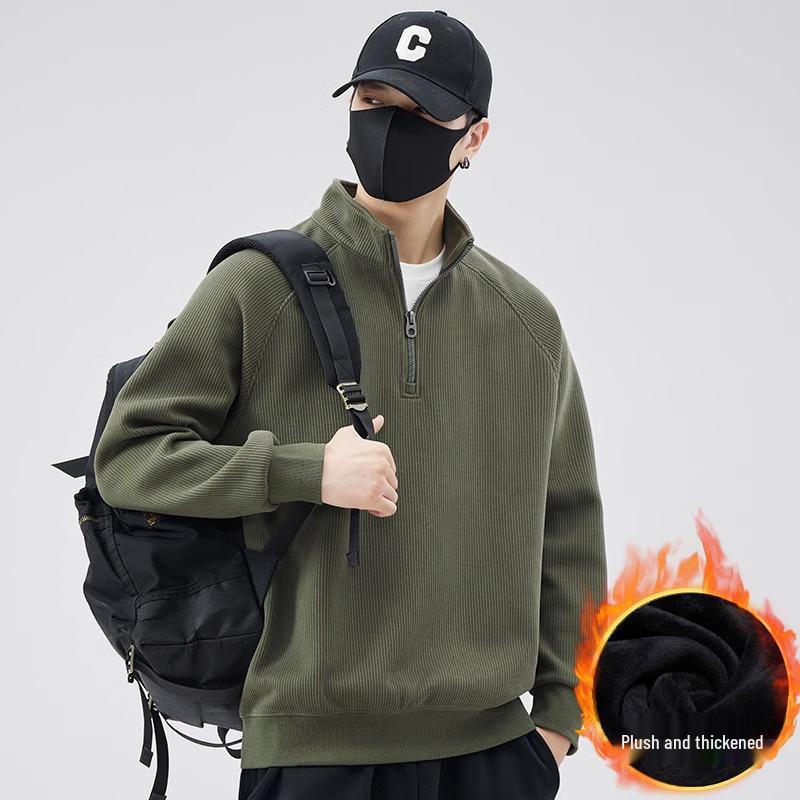 Men's Trendy Half-Zip Stand Collar Hoodie - Spring/Autumn Loose Fit Pullover