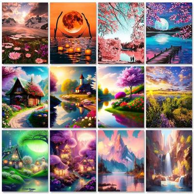 Pintura de Diamantes 5D Paisaje Kit de Punto de Cruz Pintura de Bordado de Diamantes Redondos Completos Mosaico Hecho a Mano Decoración del Hogar