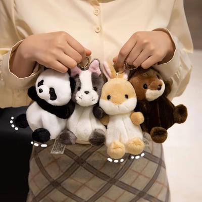 Cute Pet Series Mini Panda Doll Keychain Bag Pendant Stuffed Animals Turtle Plush Pendant Rabbit Otter Horse Plush Keyring