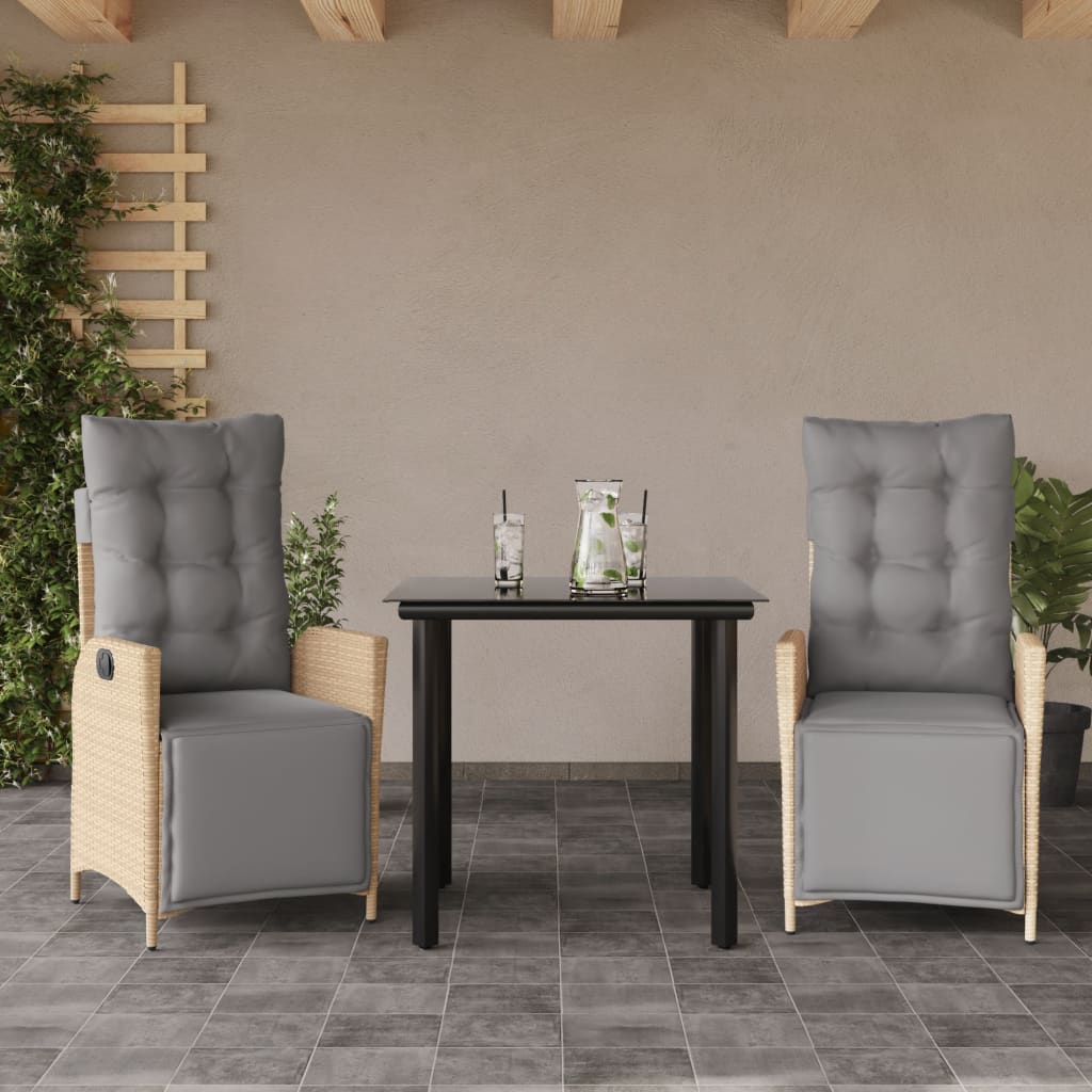3 Piece Garden Dining Set with Cushions Beige Mix Poly Rattan