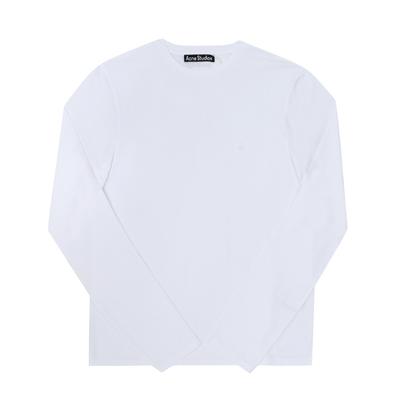 Camiseta de Manga Comprida Unissex com Patch do Logo Face da Acne Studios Cl0311 Branco Ótico 183