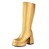 Metallic Silver Gold Microfiber Knee High Boots Women Chunky Heels Party Dress Lady Winter Zipper Plush Gogo Platform Long Boots