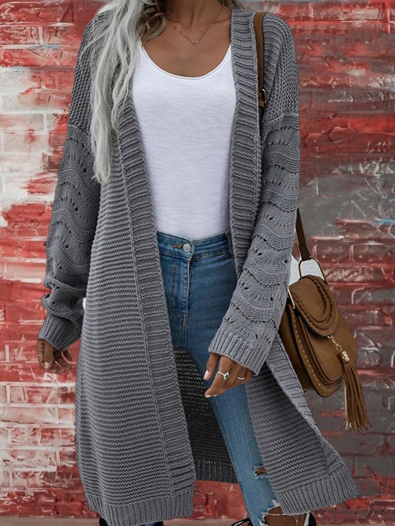 Neuer langer Strickcardigan für Damen, einfarbiger Strick-Oversize-Cardigan mit offener Vorderseite für Damen, importierte Damenbekleidung