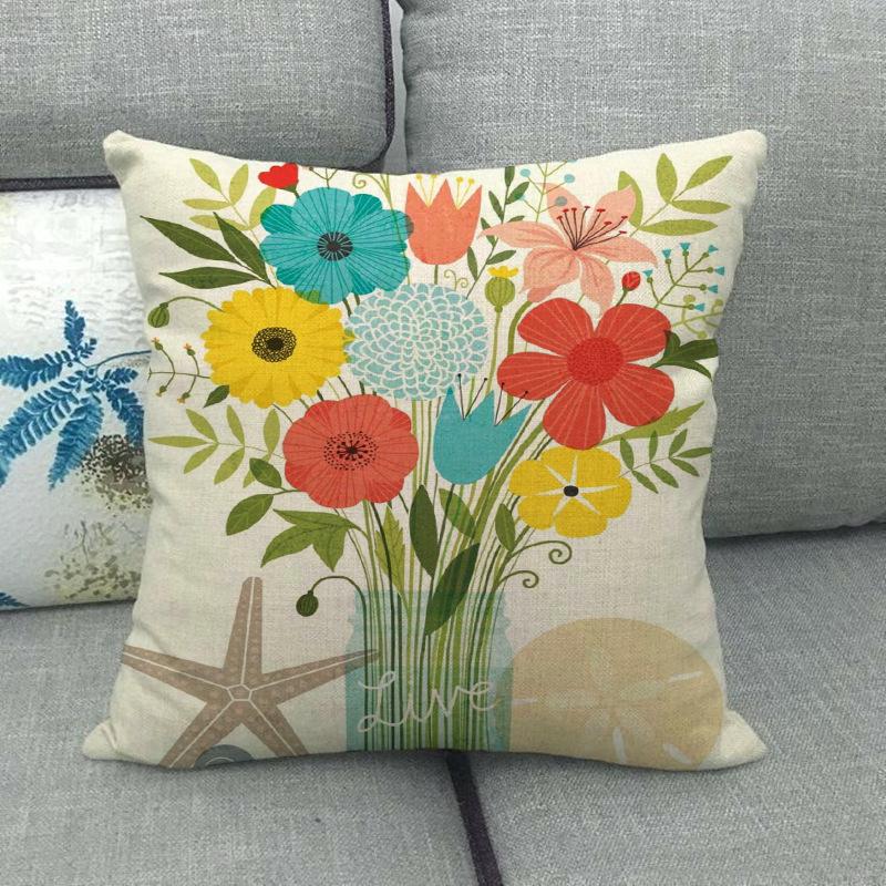 Colorful And Fresh Flower Bouquet Pattern Digital Printing Short Plush Pillow Covers For Sofa Office Cushion Cover Home Goods