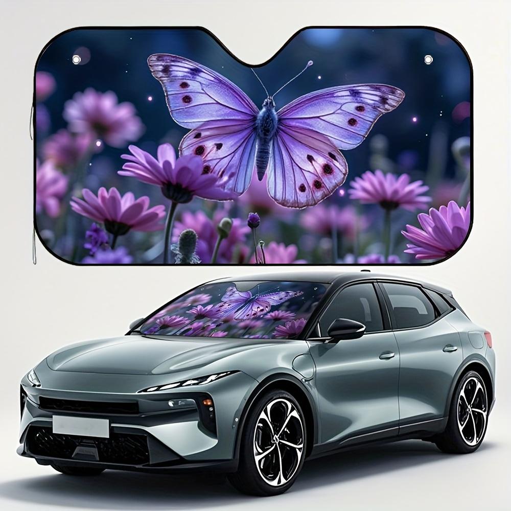 1pc Purple Butterflies And Flowers Car Sun Visor Ventilated Sunshield For Summer Heat Breathable Vehicle Accessory Universal Fit