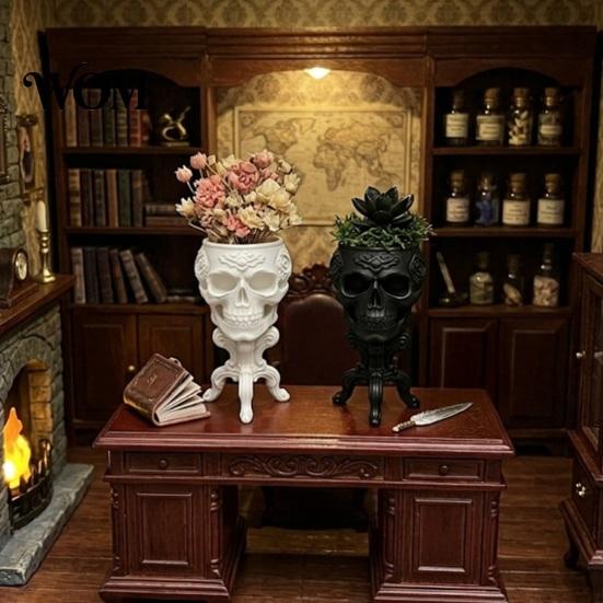 Halloween Party Dekoration Mini Gotischer Totenkopf Pflanztopf, 3D Gedruckter Gruseliger Blumentopf, Blumentopf Sukkulenten Pflanzen Behälter, Schreibtisch für Behälter