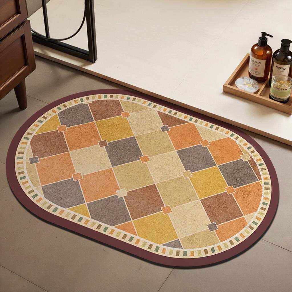 Retro wind diatom mud floor mat household bathroom door bathroom floor mat water absorption quick drying dirt resistant non-slip mat