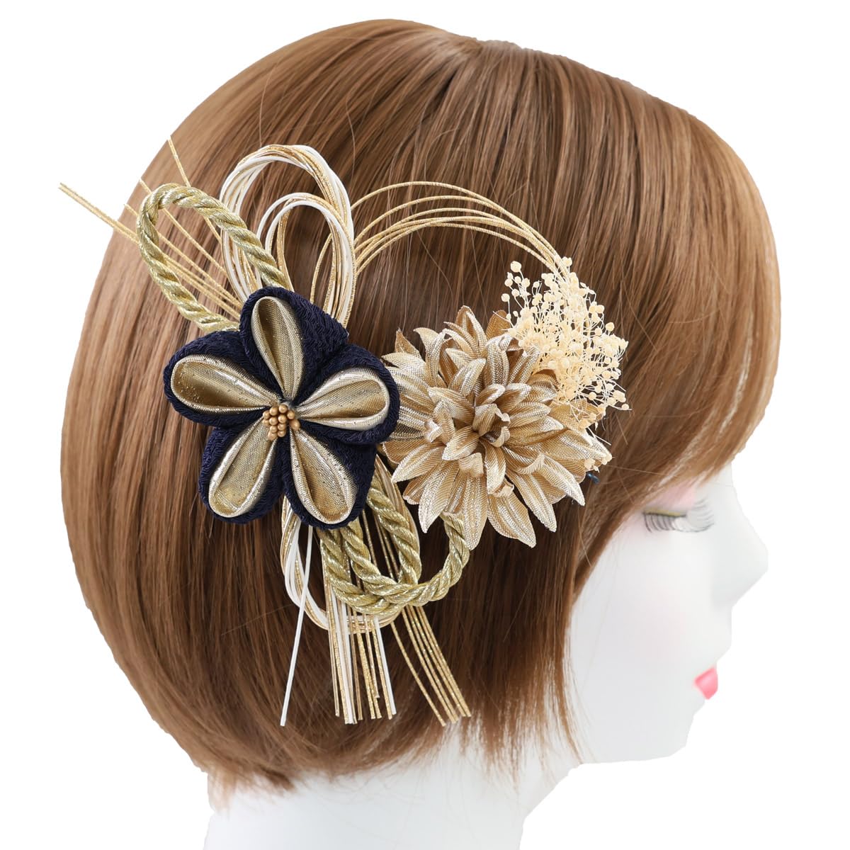 

Kimono Hair Coming of Age Graduation Japanese Hair Artificial Tsumami Cute Set Navy x [Kyoto Yuzen] Ornament, Wedding, Ceremony, Ceremony, Mizuhiki,