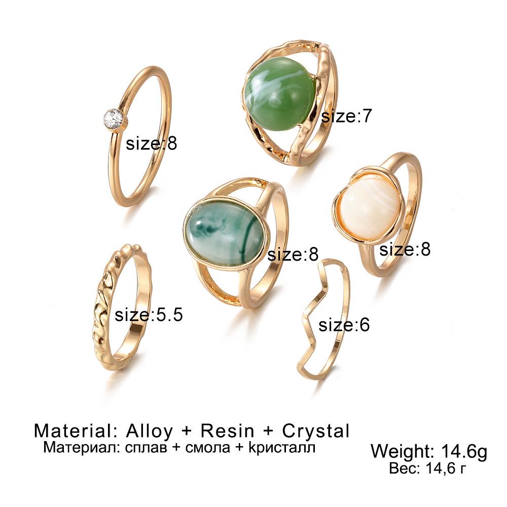 Geometric Imitation Green Jade Joint Ring 6-piece Ring Women's Design Sense Niche Simple Diamond Ring