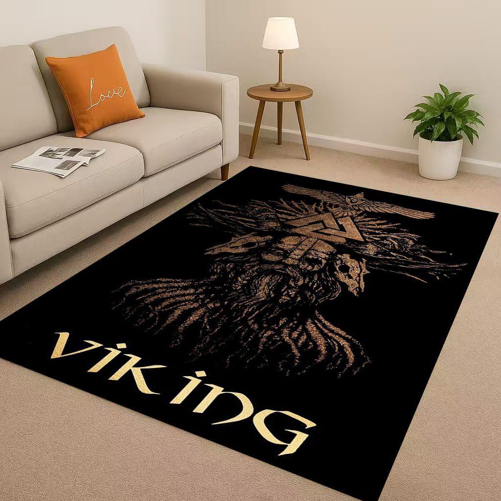 Classic Nordic Viking Totem Vegvisir Rune Valhalla Valknut Living Room Non-Slip Area Rug Carpet for Bedroom Sofa,Home Doormat