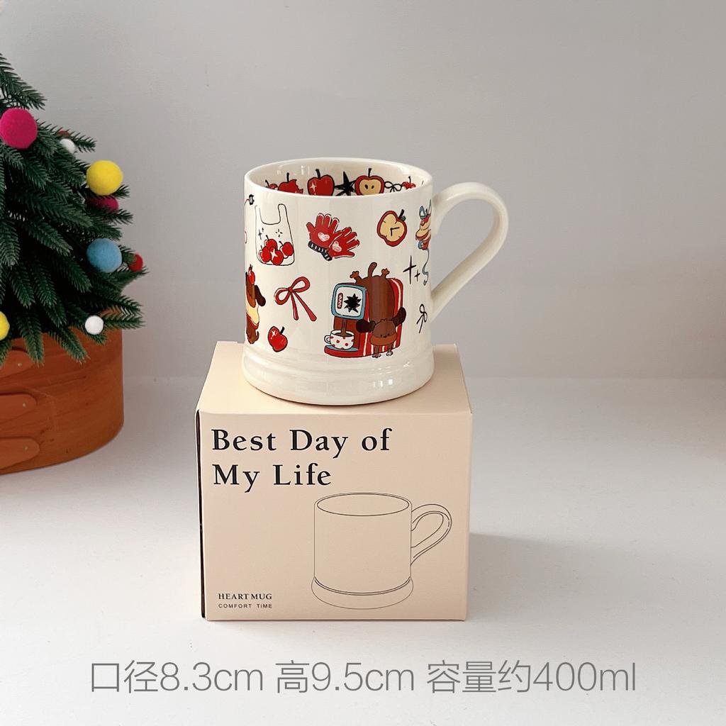 French Girl Heart Water Cup Girls Office Ceramic Couple High Value High Sense Coffee Cup