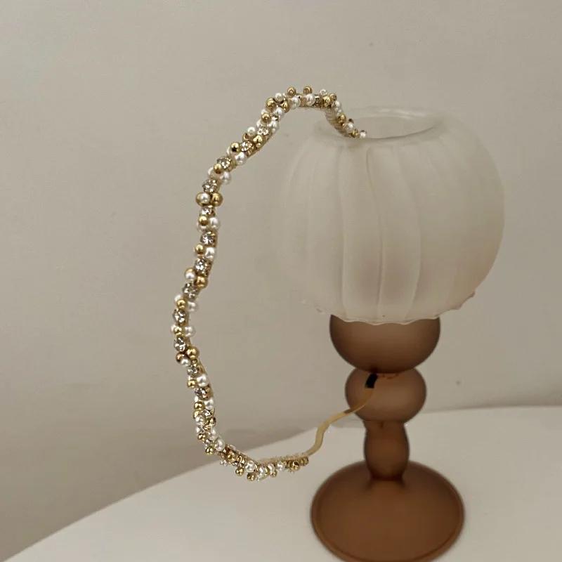 Exquisite Zircon Headbands Simple Retro Pearl Headband Waving Party Crown Head Hoop Elegant Women Gold Bands Headwear