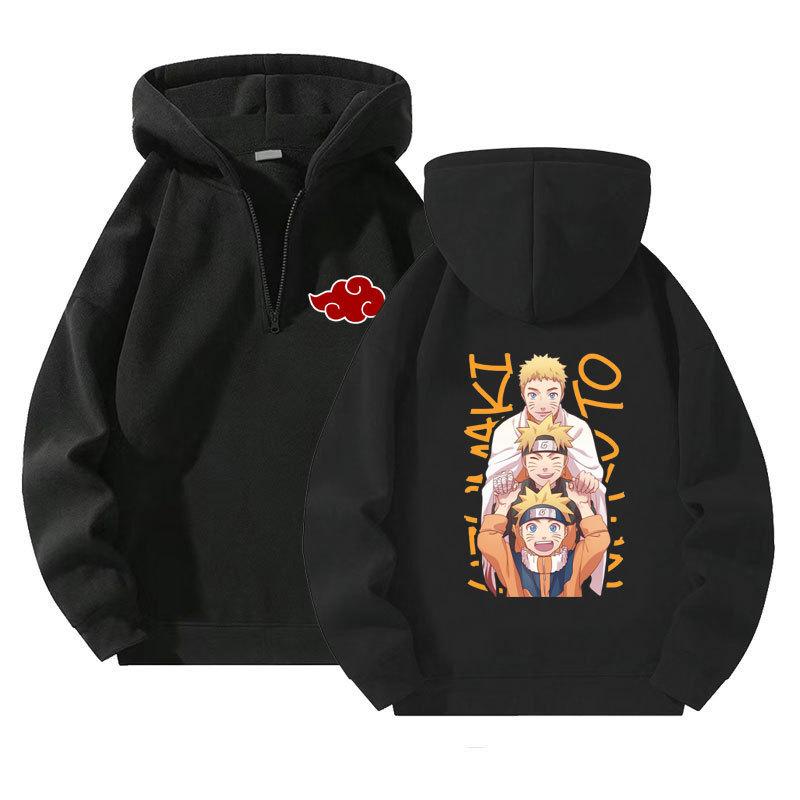 

Harajuku Anime Naruto Hooded Pullovers Quarter Zipper Hoodies Kawaii Uzumaki Naruto Cartoon Printed Casual Outdoor Sweatshirts Streetwear XXXXL