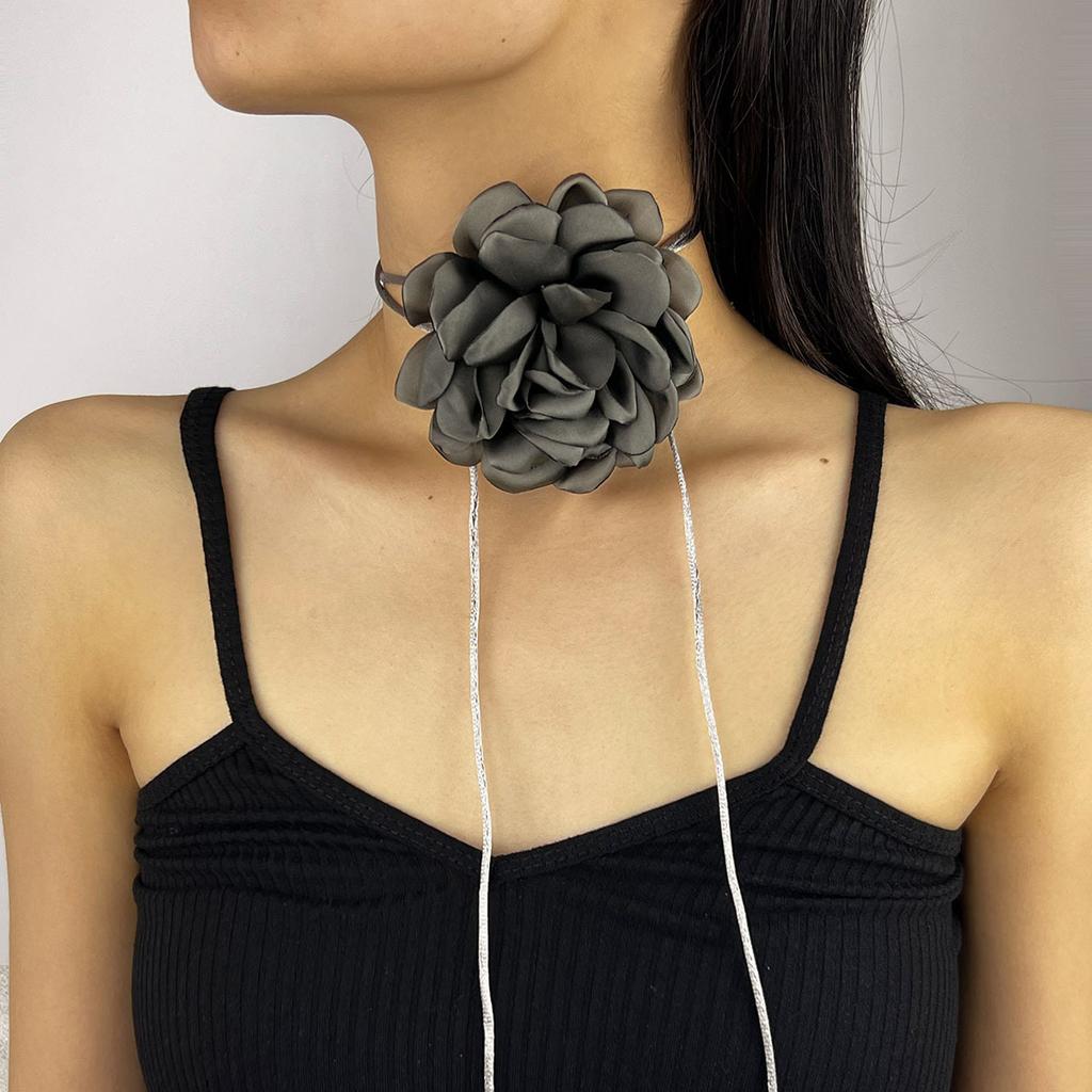 10Cm Satin Rose Necklace Three-Dimensional Adjustable Strap Waist Chain Necklace Dual-Use Jewelry