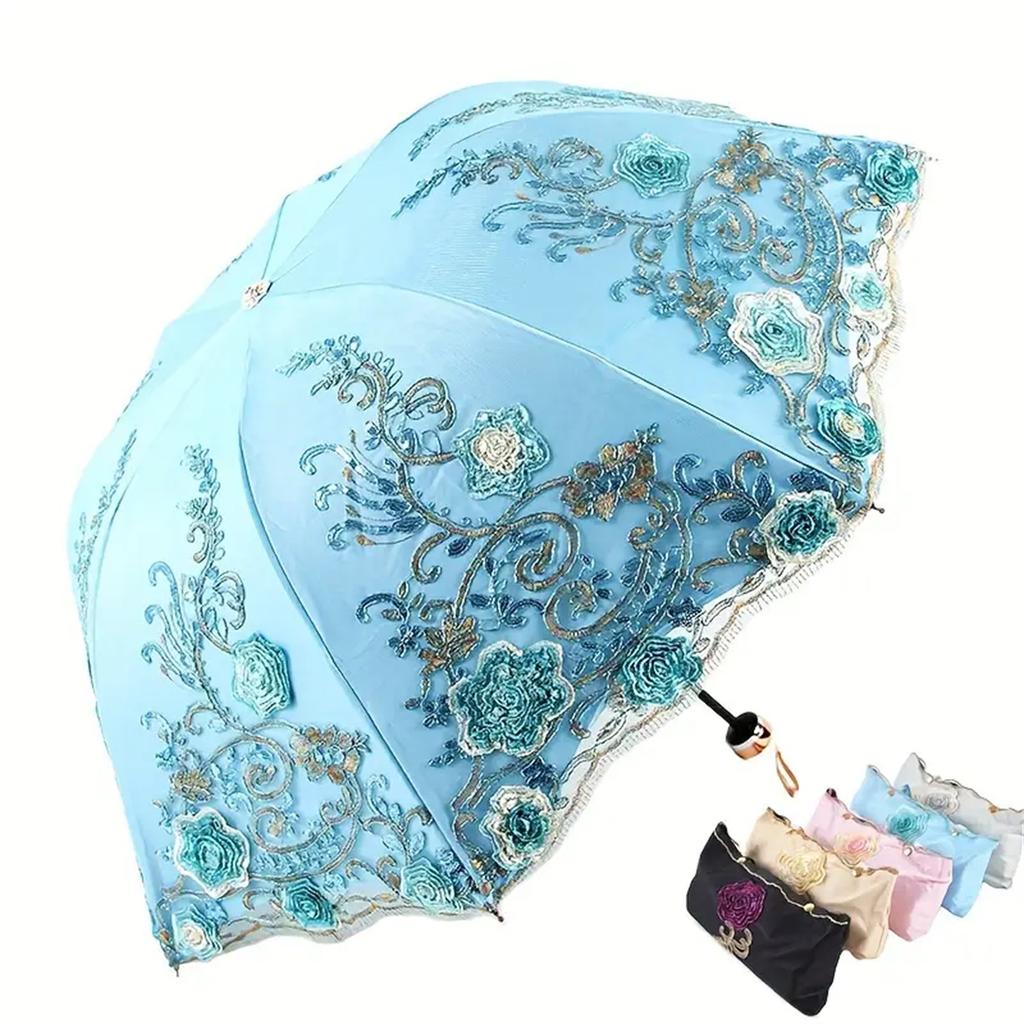 Premium 1pcs Lace Embroidery Parasol Anti-UV Folding Umbrella UPF50+ Vintage Flower Embroidery Umbrella Princess Umbrella Gift Umbrella