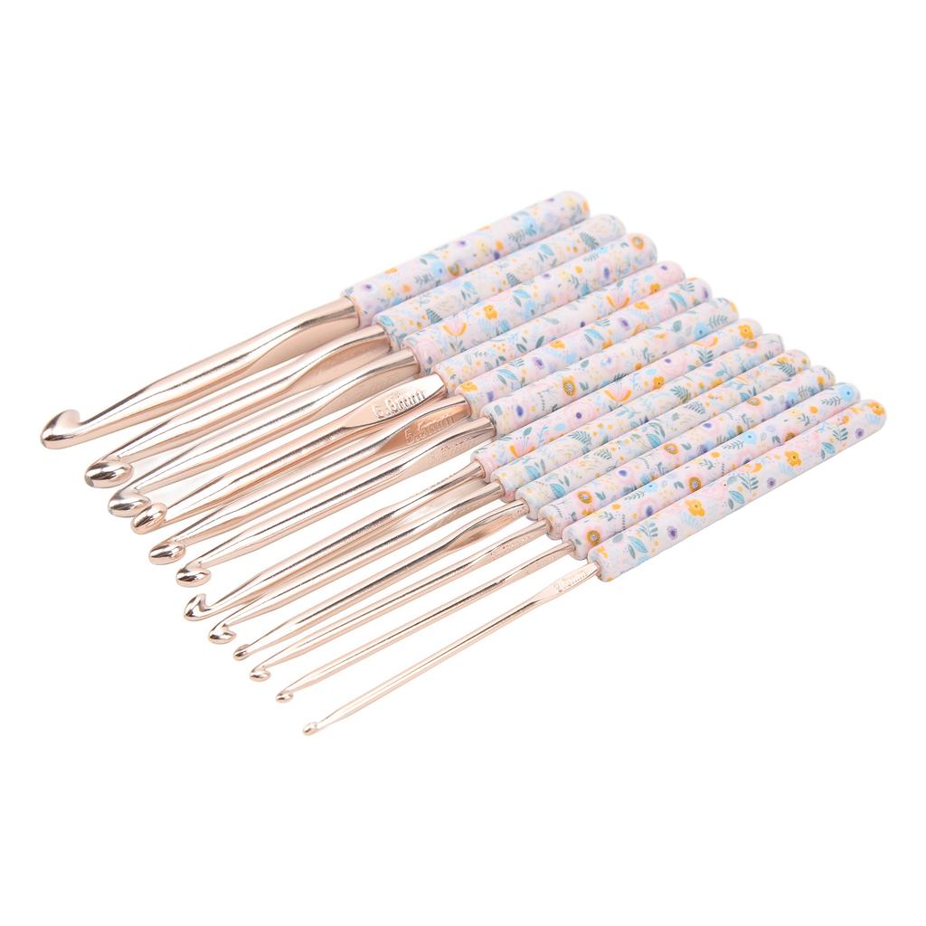 Crochet Needles Set Aluminium 12 Sizes Elegant Ergonomic Plastic Blue Flower Stamped Handle Crochet