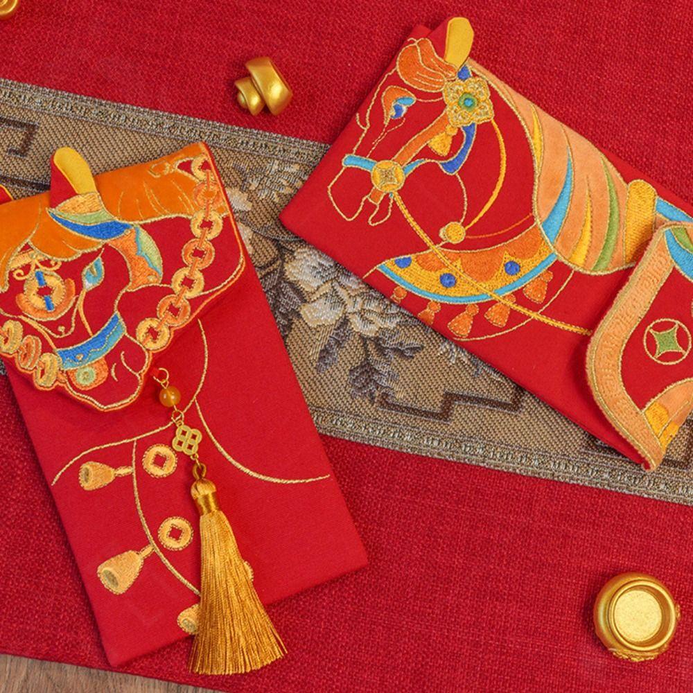 Chinese 2026 New Year Red Envelope Cartoon Glitter Frosted Lucky Money Pockets Thickened Blessing Horse Year Money Envelope