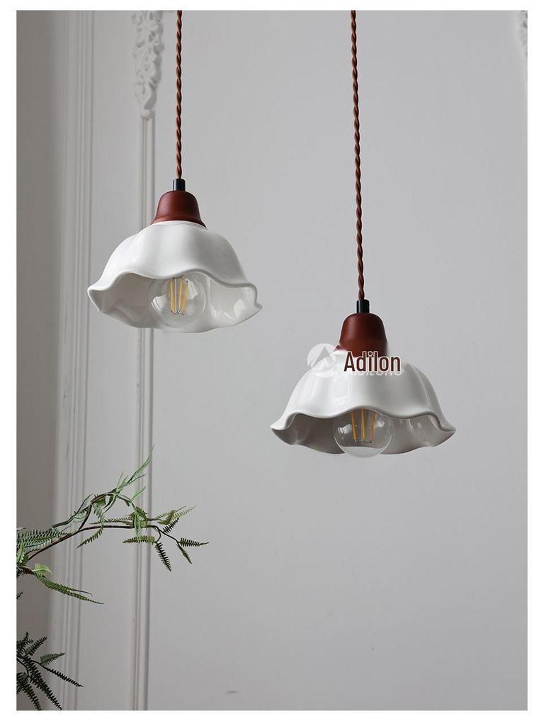 Japanese Wabi-Sabi Style Solid Wood Pendant Light for Dining Tables, Bars, Hallways, and Bedrooms - Nordic Ceramic Retro Design
