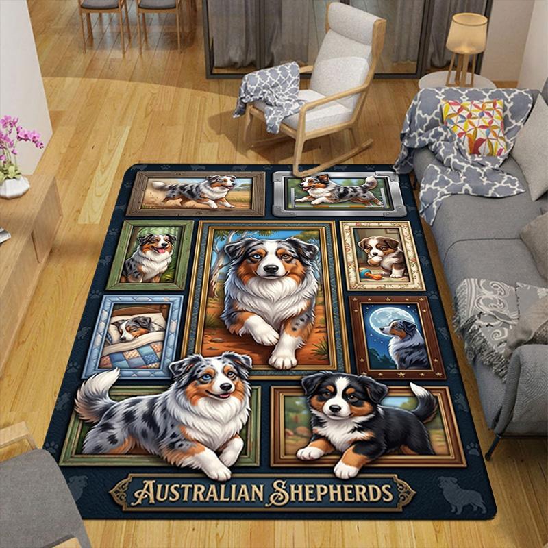 Australian Shepherd Portraits Pattern Rug Floor Mat for Living Room or Bedroom Soft and Comfortable Carpet a Gift for Birthday and Holiday.