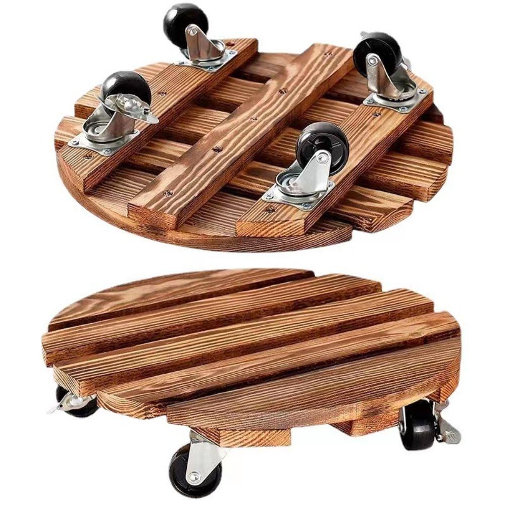 Wooden Base Plant Stand Holder Round/Square Rolling Wheeled Pot Trays Flower Pot Rack Tray  Garden