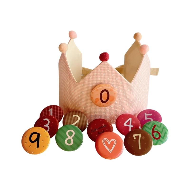 Adjustable Kids Birthday Crowned Hat Soft Cotton Fabric for Photoshoots 0 To 9 Years Reusable Props with Badges