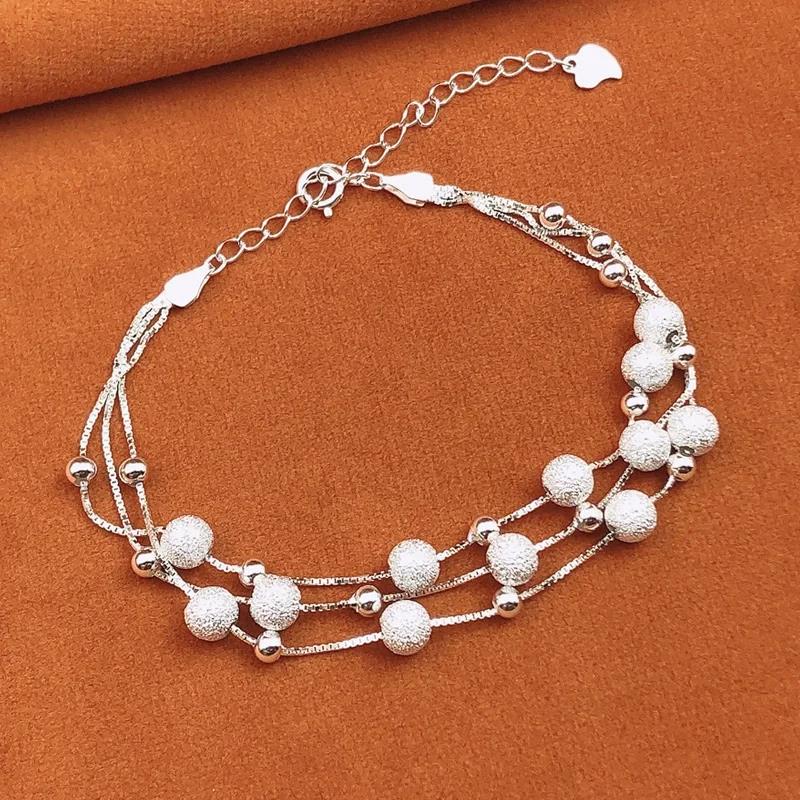 Shiny 925 Sterling Silver Chain Bracelets For Women Luxury Design Double Layered Starry Sky Beads Bracelets Party Charms Jewelry