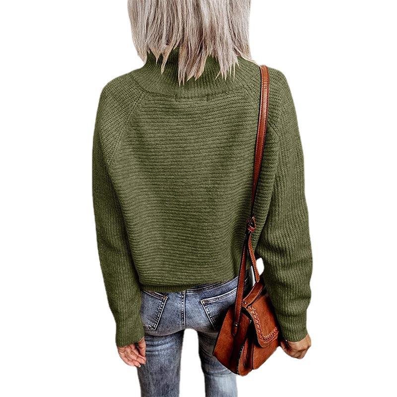 European and American new sweater women's solid color zipper knitted top knitted jumper