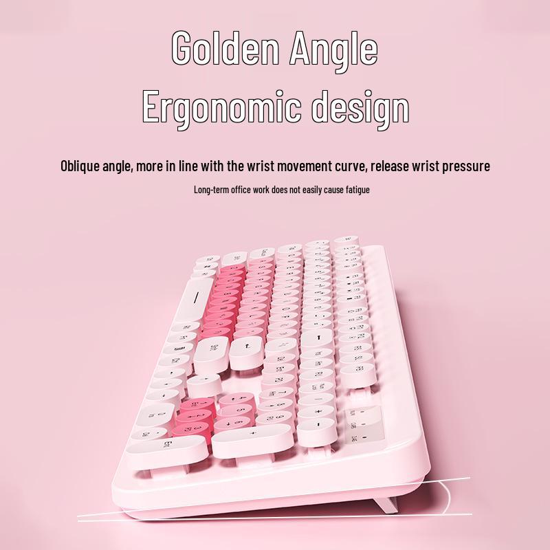 K73 Punk Retro Wireless Keyboard & Mouse Set - Colorful, Quiet, Round Keys for Girls' Office