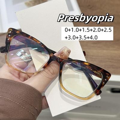 Moda unissex olho de gato anti luz azul óculos de leitura ultra leves óculos de alta definição para presbiopia óculos de visão de longe de luxo