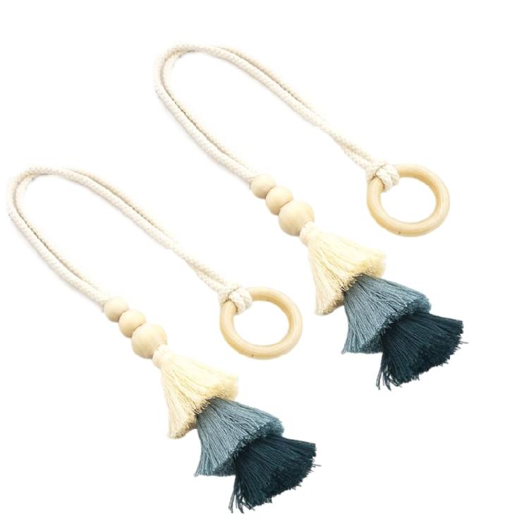 2 Pack Cotton Rope Curtain Holdbacks Ties Decorative Drapery Clip With Fringe and Wooden Beads for Living Room Decors