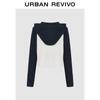 UR Women's Trendy Color Block Double Zipper Hooded Knitted Cardigan