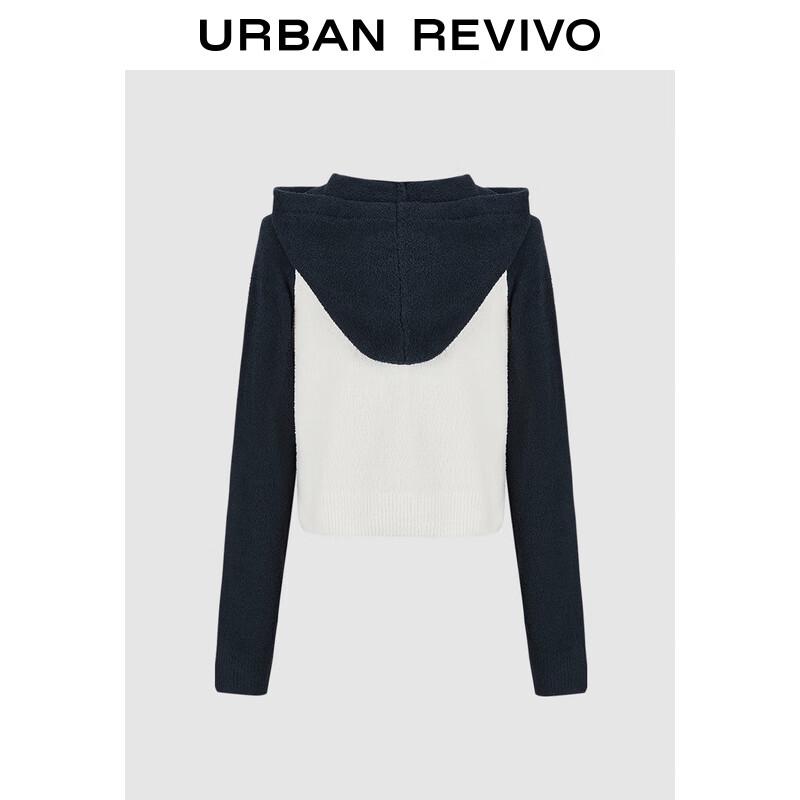 UR Women's Trendy Color Block Double Zipper Hooded Knitted Cardigan