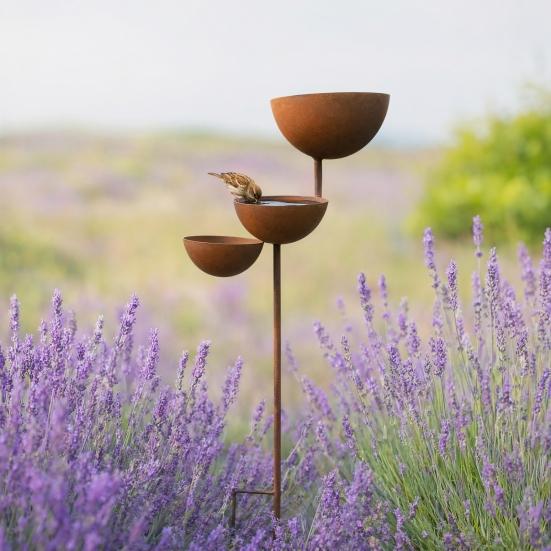Yousheng 3 Tiered Cascading Rain Catcher Bird Bath, Metal Garden Stake Bird Water Bowl Feeder, Outdoor Pollinator Watering Station for Garden, Patio,