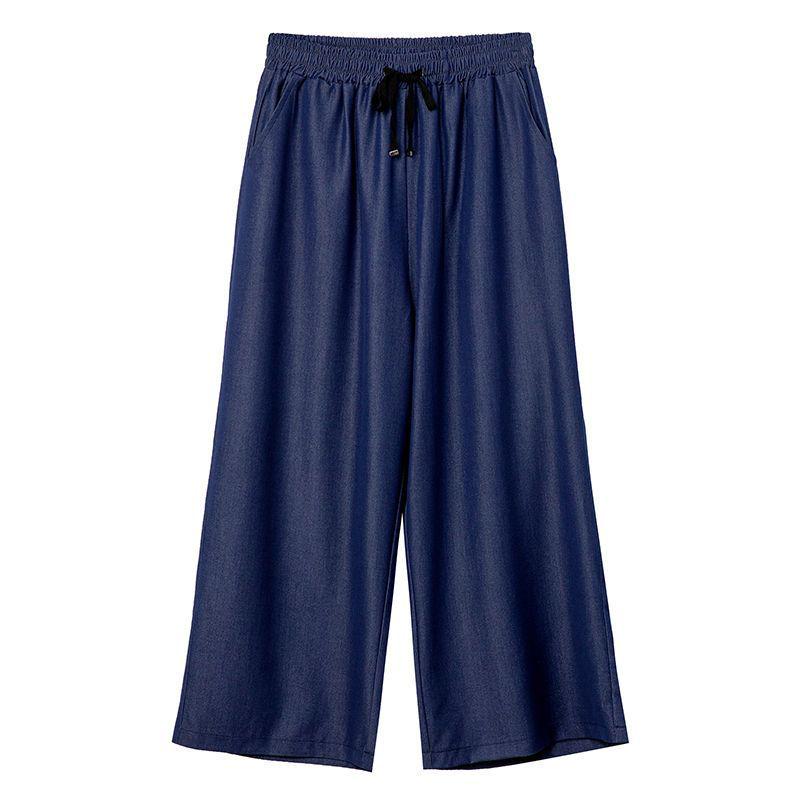 Women's Summer Tencel Denim Wide-Leg Pants - Ice Silk, Nine-Point, Plus Size
