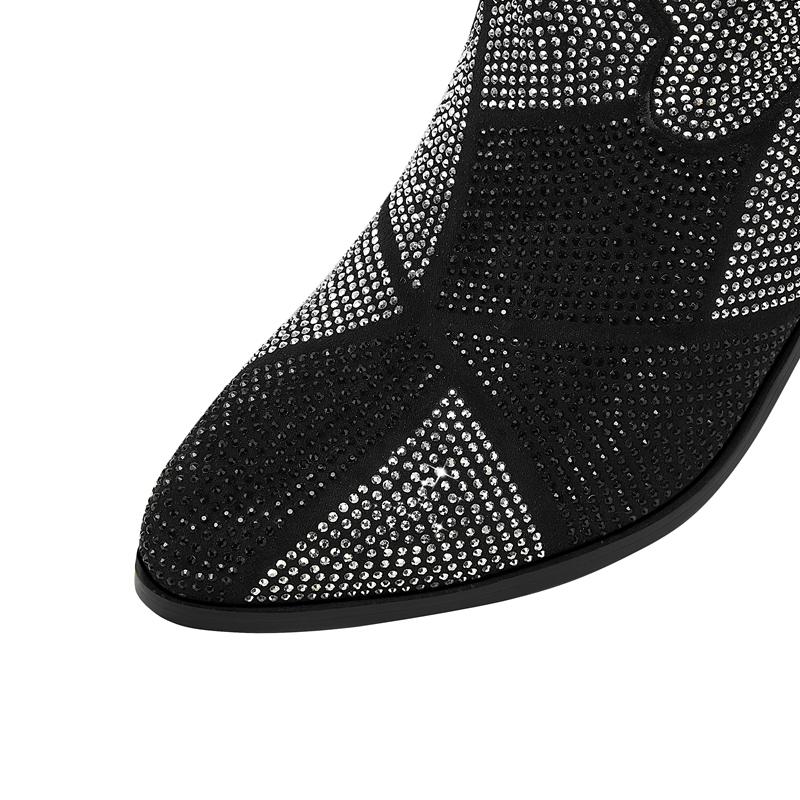 Fashion Kaky's New Water Diamond Thick High Heel Round Head Large Size Women's Boots High Barrel Boots Long Knee Length Boots