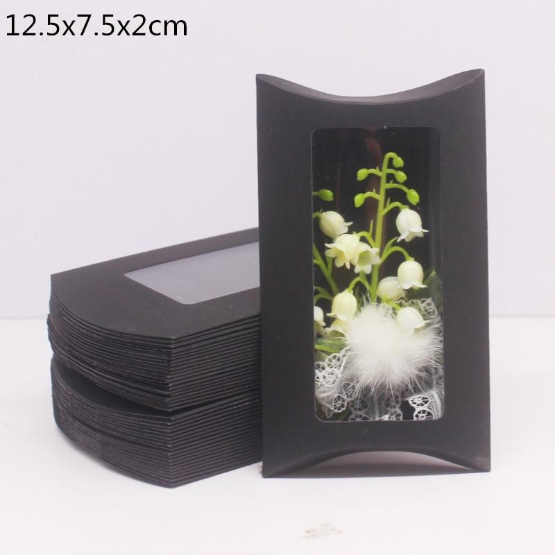 DIY Blank Paper Gift Box .Mutli Size Pillow Gift Box with Clear Pvc Window,kraft/white/black Paper Window Box for Gift 10pcs