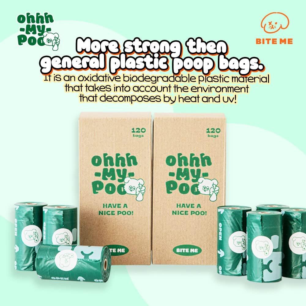 BITE ME Oh My Poop Eco-Friendly Dog Waste Bags - Durable Large Size Biomass Poop Bags for Dogs, 120 Bags