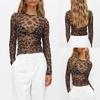 Women T-shirt, Long Sleeve Crew Neck Leopard Print Slim Fit Ladies Fall Tops Streetwear