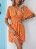 Women's Summer New V-Neck Sleeveless Printed High Waist Floral Ruffled Dress