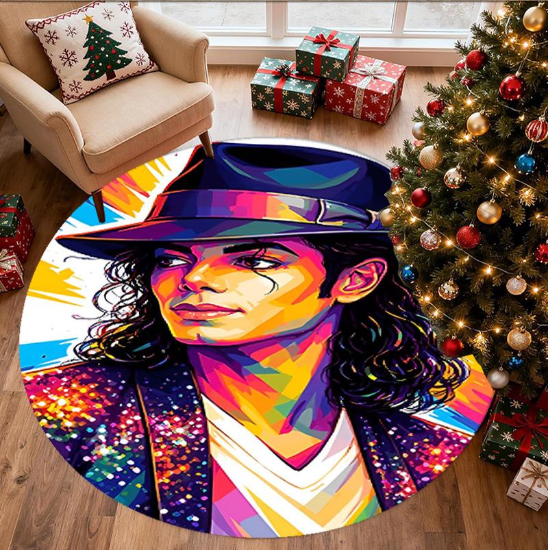 Michael Jackson Desenli Yuvarlak Halı, İç/Dış Mekan Paspası, Piknik, Oyun Odası, Yatak Odası, Ofis, Oturma Odası, Ev Dekorasyonu Halısı, Doğum Günü Hediyesi