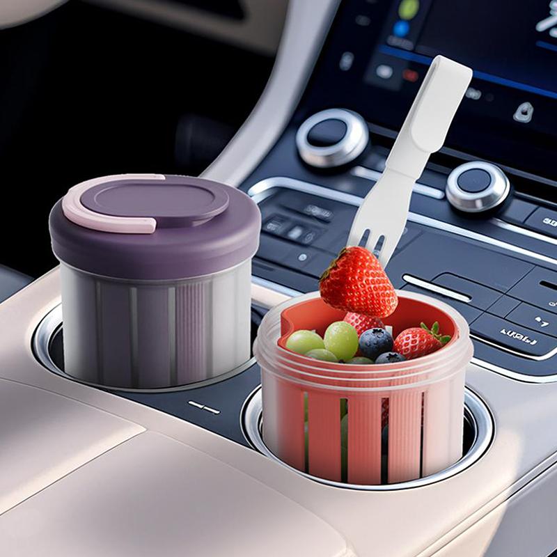 Portable Fruit Cup With Fork, Double-Layer Draining Salad Container, Leak-Proof Food Storage Box For Office, Picnic, And Travel