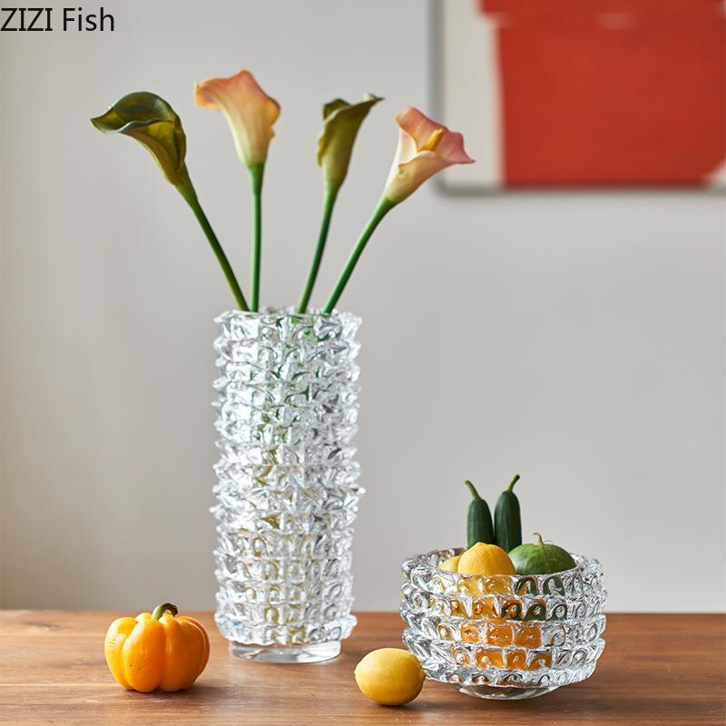 Transparent Wrinkle Glass Vase Desk Decoration Flower Arrangement Hydroponics Flower Pots Floral Vases Room Aesthetic Decor