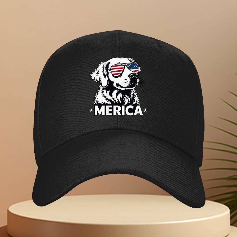 Merica Dog Baseball Cap American Flag Shades Printed Outdoor Adjustable Unisex Cap