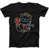 Maneki Neko Japanese Lucky Cat Neon Line Light Funny Gift Black T Shirt 68