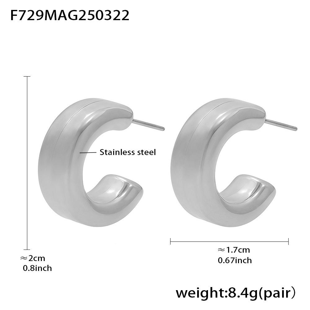 Qiong Yao Minimalist 20mm Gold-Plated Stainless Steel C-Shaped Earrings with Geometric Design