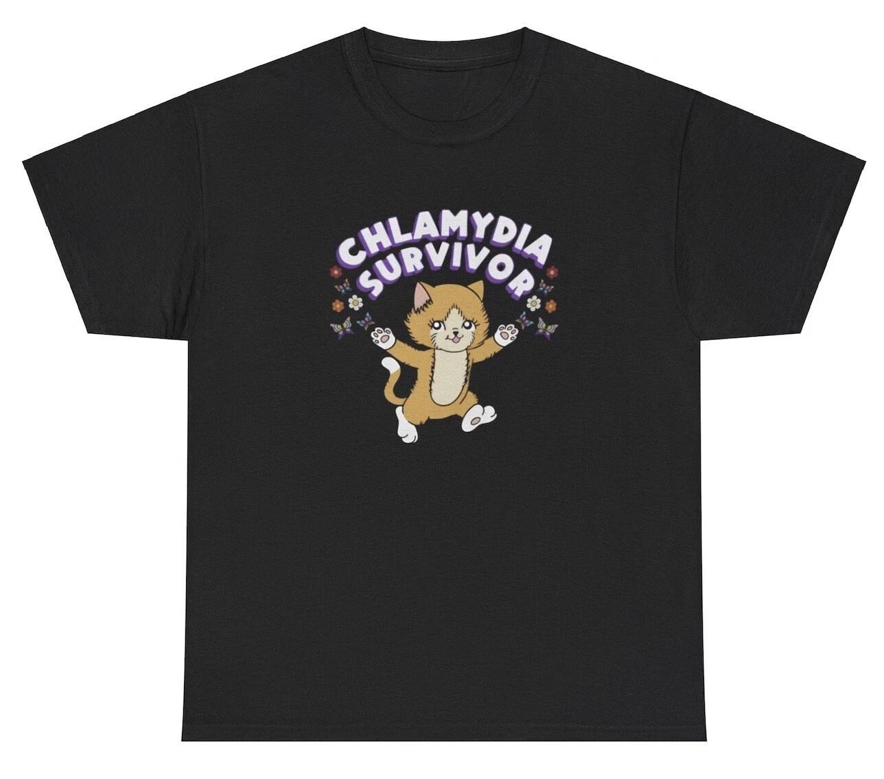 Chlamydia Survivor T Shirt Oddly Specific Sarcastic Cat Lover Graphic Tee 4XL