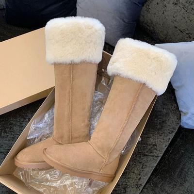 Bottes de neige en poils d'agneau pour femmes en automne et en hiver, nouvelles bottes décontractées amincissantes avec isolation en peluche intégrée en fourrure à tube haut