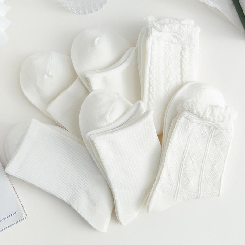 White Socks for Women, Mid-calf Summer Socks, Long Calf Spring and Autumn Socks, Trendy Lace Socks, School Style