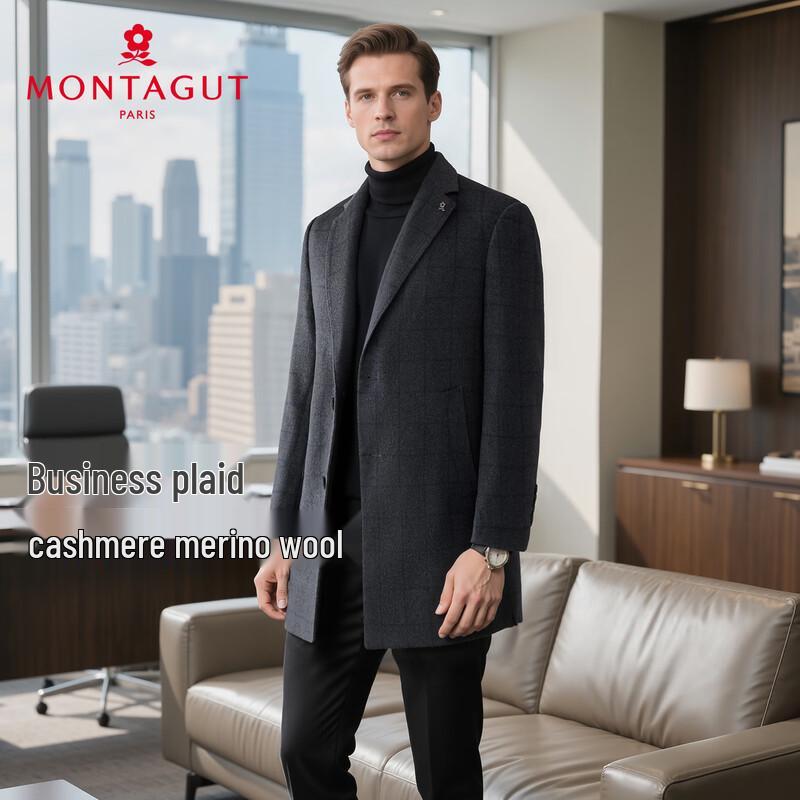 MONTAGUT Men's Wool Cashmere Blend Mid-Length Suit Jacket